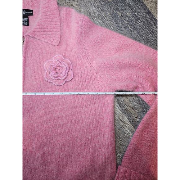 Mercer & Madison lambs wool pink full zip sweater jacket flower rabbit fur large - Picture 4 of 6